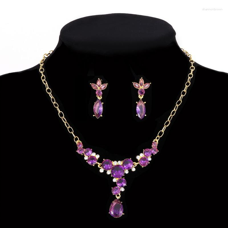 

Necklace Earrings Set Fashion Womens Geometry Jewellery Of Purple Wedding Jewerly Sets For Women African Female Jewelry, Picture shown