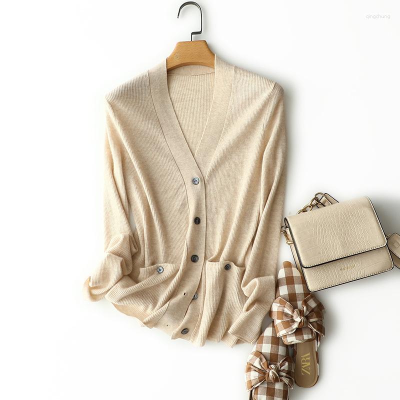 

Women's Knits Women's Worsted Ribbed Knit V Neck Cashmere Buttons Cardigan With Pocket, Blue