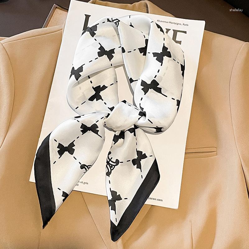

Scarves Silk Bandana Hair High Quality Neck Square Headkerchief Office Lady Foulard Hijab White Printed Scarf For Women
