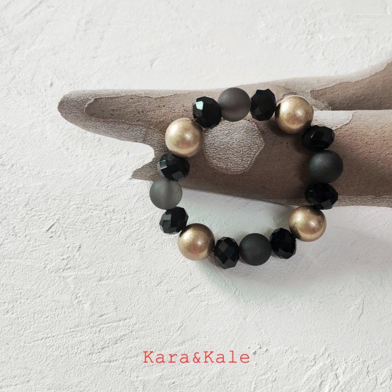 

Strand Kara&kaleBlack Crystal Bracelet Elastic Cord Hand Beaded Jewelry Original Design Women's Classic Style Vintage