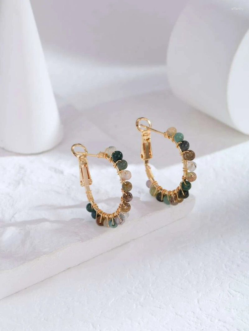 

Dangle Earrings 18K Gold Plated Bead Decor Hoop For Women