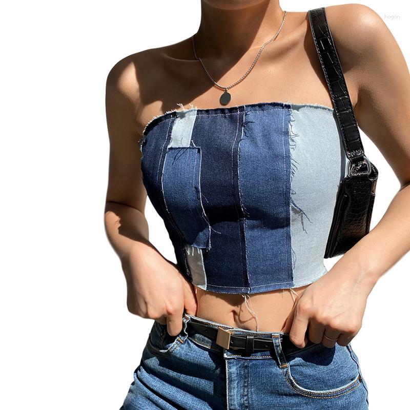 

Women' Tanks Women Tube Tops Y2k Summer Clothes Self Cultivation Backless Back Lace Up Vest Denim Chest Wrap Tees Sexy Club Streetwear
