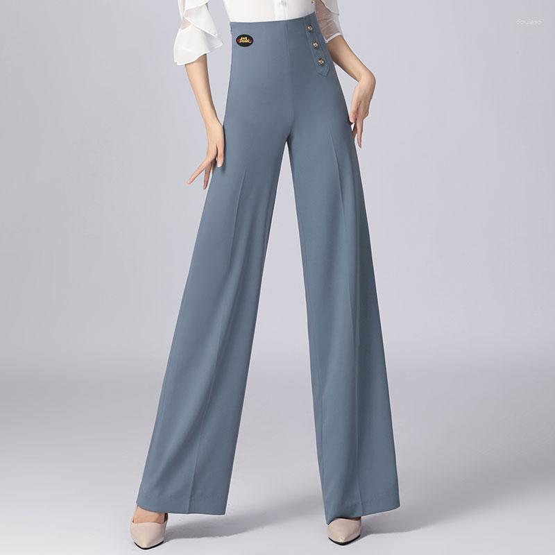

Stage Wear Latin Dance Pants Blue Three Button Style Ballroom Modern Practice Trousers Performance DN9309