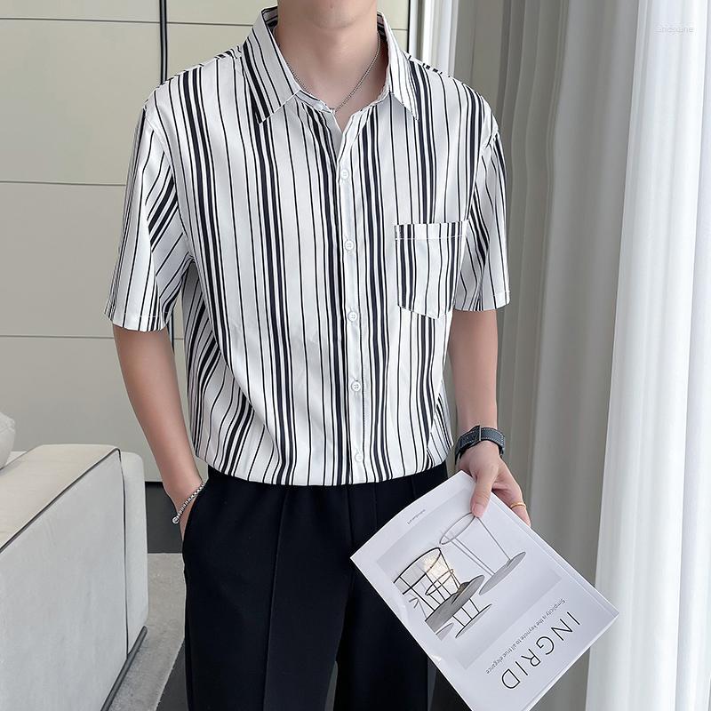 

Men's Casual Shirts Men's Summer Men's Short Sleeve Striped 2023 Fashion Print Shirt Mens Blouses Streetwear Loose Tops Men, Picture shown