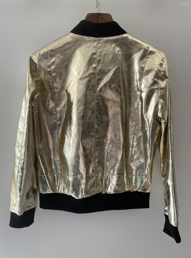 

Women's Jackets 2023 Autumn Style Coated Fabric Silver Casual Handsome Fashion Baseball Jacket Short Coat