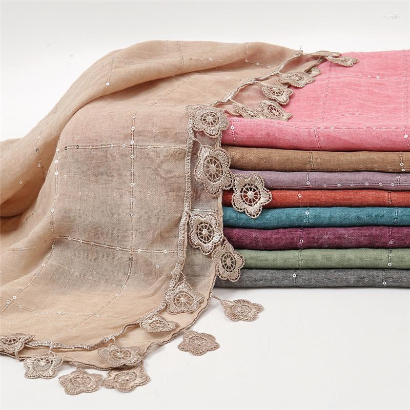 

Scarves Winter Fashion Women Viscose Scarf Hollow Lace Floral Sequin Pashmina Hijab Shawls And Wraps Echarpe Foulards Femme 170 80Cm