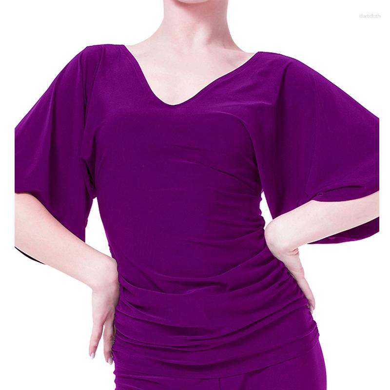 

Stage Wear Latin Dance Tops For Women V-neck Ballroom Practice Customize Costume Samba Outfit Tango DN3027, Black