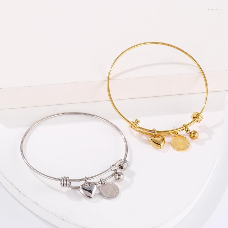 

Bangle Stainless Steel DIY Heart Charm Bracelet & Bangles For Women 50-65mm Jewelry Finding Supplies Expandable Adjustable Wire Melv22
