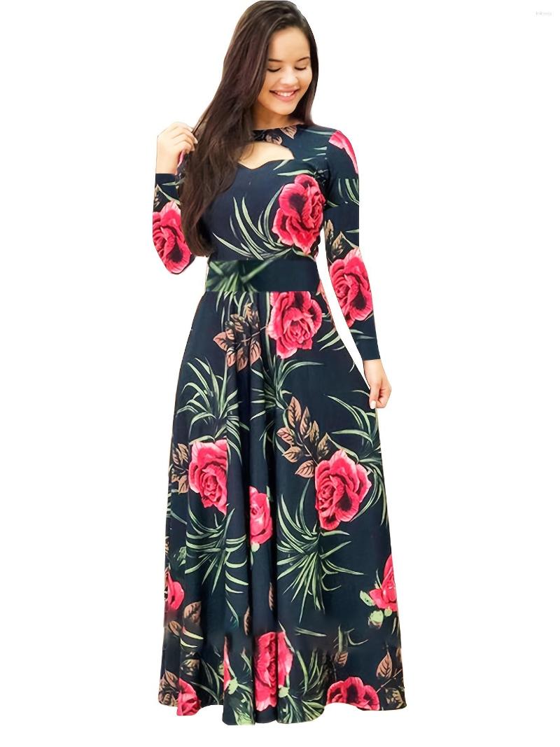 

Plus Size Dresses Floral Print Cut Out Slim Fit Maxi Dress Women's Medium Stretch Elegant Long, Black