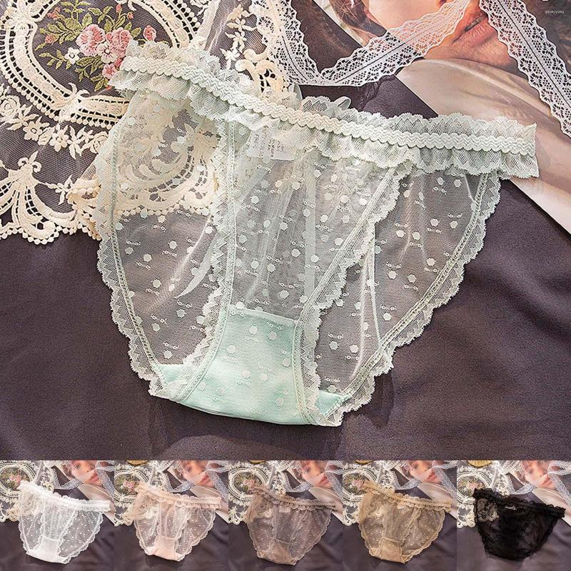 

Women's Panties Lace Underwear Women's Net Gauze Sexy Sweet Bow Maiden Cotton Crotch Mid-waist Briefs, Black
