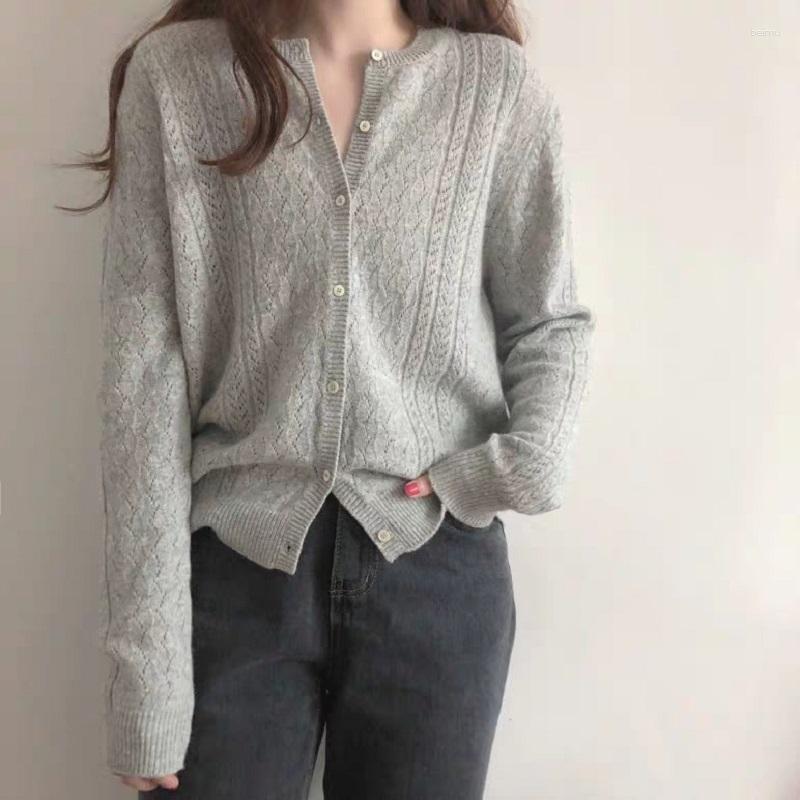 

Women's Knits 2023 Spring And Autumn Ice Silk Cardigan Women's Round Neck Sweater Loose Hollow Knit Bottom Coat, Black