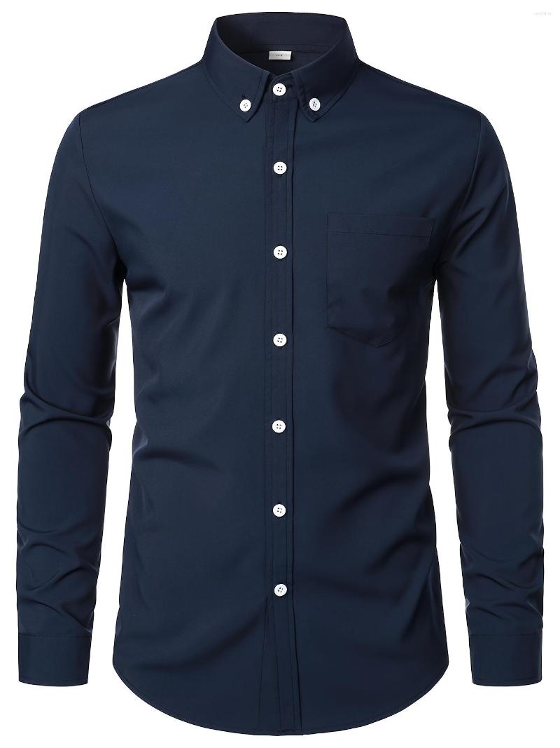 

Men's Casual Shirts Long-sleeved Business Multi-button Slim Fit, Navy blue