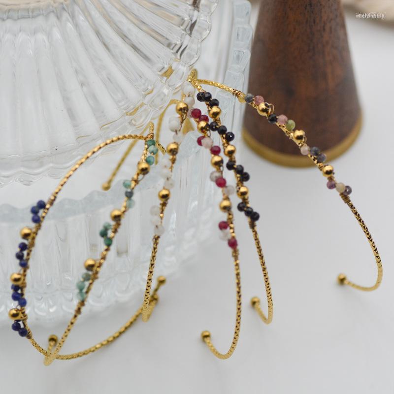 

Bangle ANEEBAYH Adjustable Stainless Steel For Women Colorful Stone Beads Wrapped Open Bangles Bracelets 18k Plated Jewelry