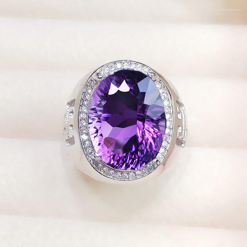 

Cluster Rings Men Ring Natural Real Amethyst Or Citrine Luxury Oval Big 925 Sterling Silver 12 16mm 11ct Gemstone Fine Jewelry X219224