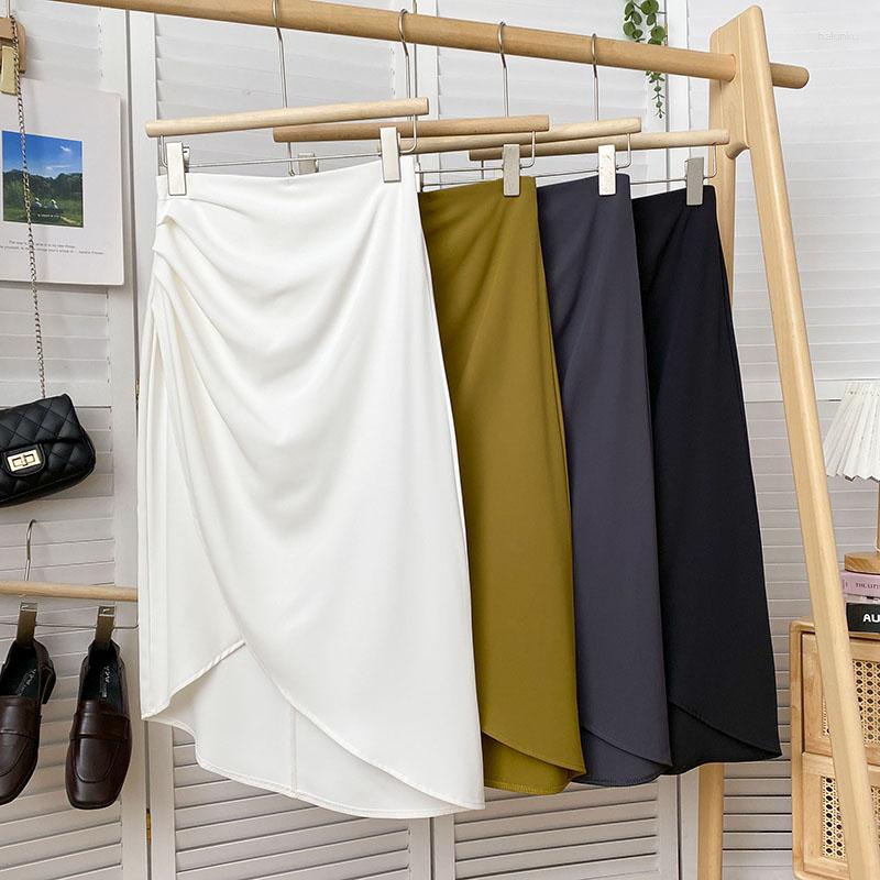 

Skirts Women Chic Solid Asymmetric Split Full Skirt High Waist Elegant Korean Fashion Hip Wrap SkirSweet Summer Clothing, White