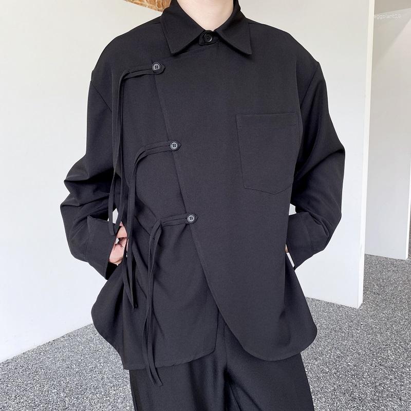 

Women's Blouses SuperAen Chinese Style Retro Button Up Lapel Shirt Women Shirr Diagonal Placket Fashion Oversize Shirts, Black