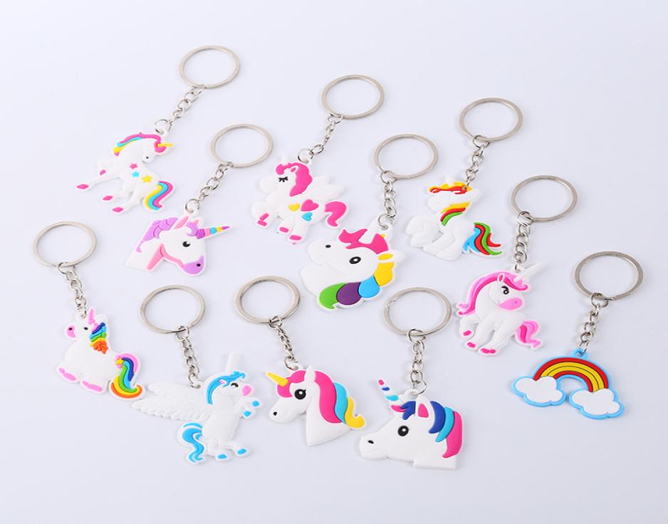 

Cartoon Unicorm Keychain PVC Rainbow Horse Pendant Backpack Ornaments Child Kids Adults Key Ring Gift4701171