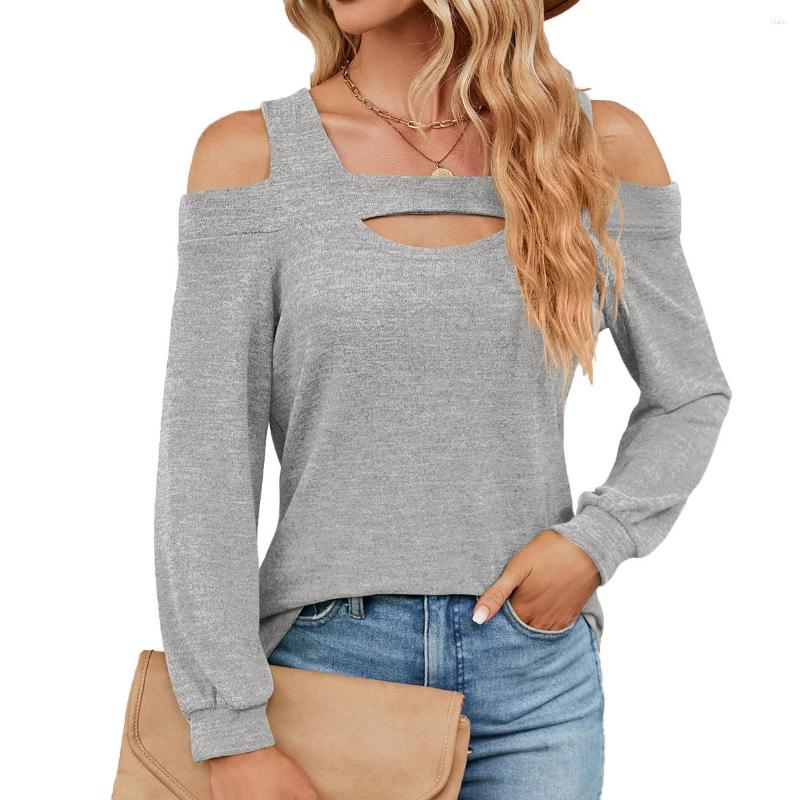 

Women' T Shirts Autumn U-Neck Off Shoulder Panel Long Sleeve Loose T-shirt Top For Women, Colorful blue