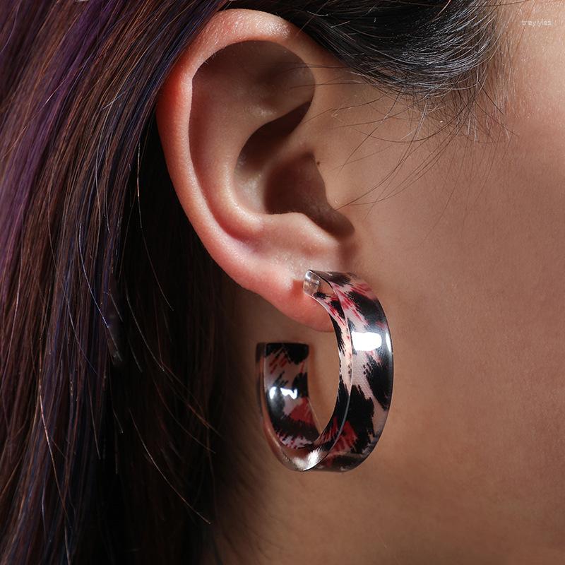 

Stud Earrings Fashion Accessories Simple Acrylic Geometric Round Striped Leopard Print Open For Women Ear Studs Party Jewelry Gifts