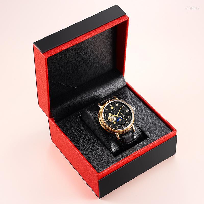 

Watch Boxes PU Leather Packaging Box Case Display Holder Black Bracelet Jewelry Storage Organizer For Woman Man Gift Wholesale
