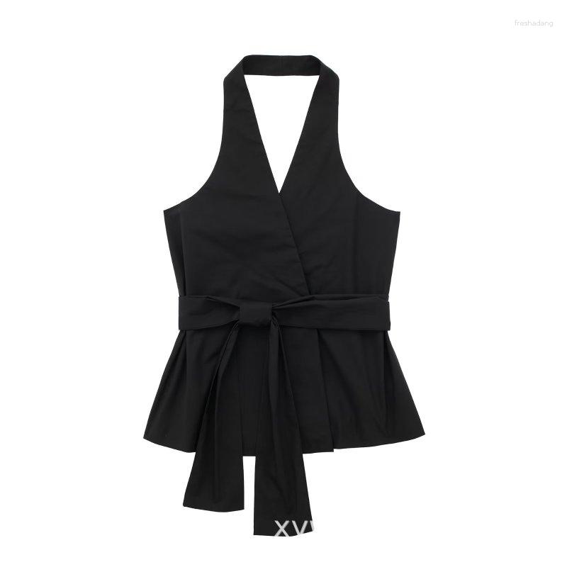 

Women's Tanks Fashion With Bow Women Halter Crop Top V Neck Slim Vest 2023 Summer Female Sexy Sleeveless Backless Camisole Y2K Thin, Black