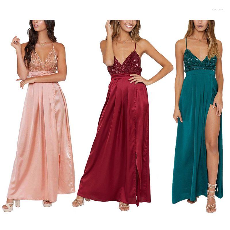 

Casual Dresses Womens Sleeveless Deep V-Neck Sexy Backless Party Cocktail Maxi Dress Glitter Se DropShip, Green