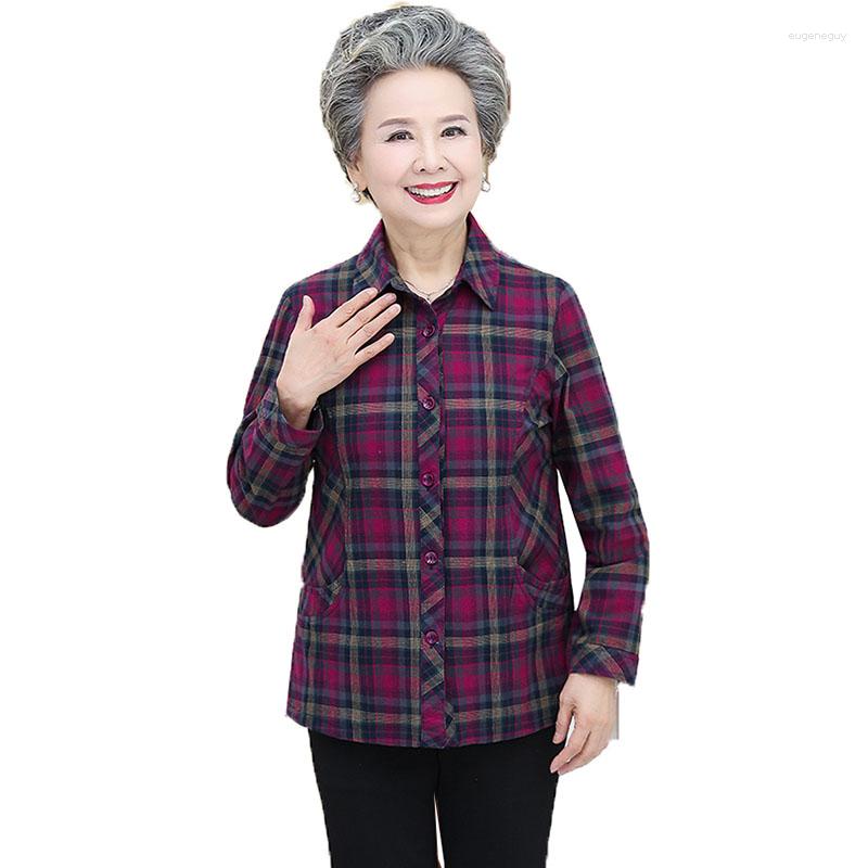 

Women's Blouses Plaid Shirts Basic Women Casual Shirt Top Middle-Aged And Elderly Mom 2023 Loose Spring Autumn Thin Coat 5XL, Number 3