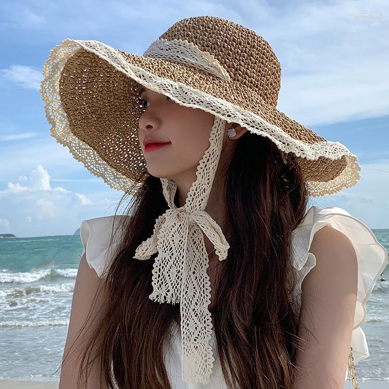 

Wide Brim Hats Women Summer Visors Hat Foldable Sun Large Beach Fashion Straw Chapeau Femme UV Protection Cap, Beige