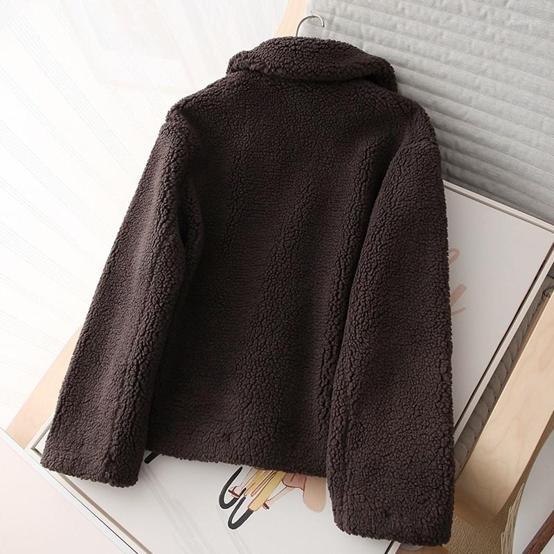 

Women's Jackets Fleece Winter Coat Women Vintage Long Sleeve Single Breasted Casual Faux Lamb Wool Jacket Solid Color Harajuku Outerwear, Picture shown