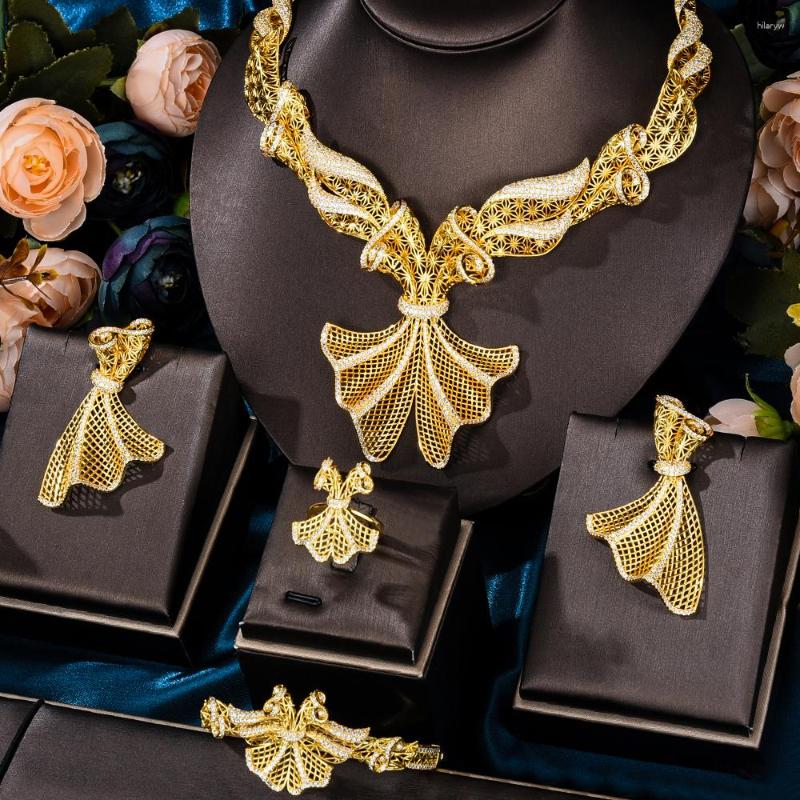 

Necklace Earrings Set GODKI Trendy Luxury 4PCS Bowknot Nigeria Statement Jewelry For Women Wedding Full Cubic Zircon Dubai Bridal Gift, Picture shown