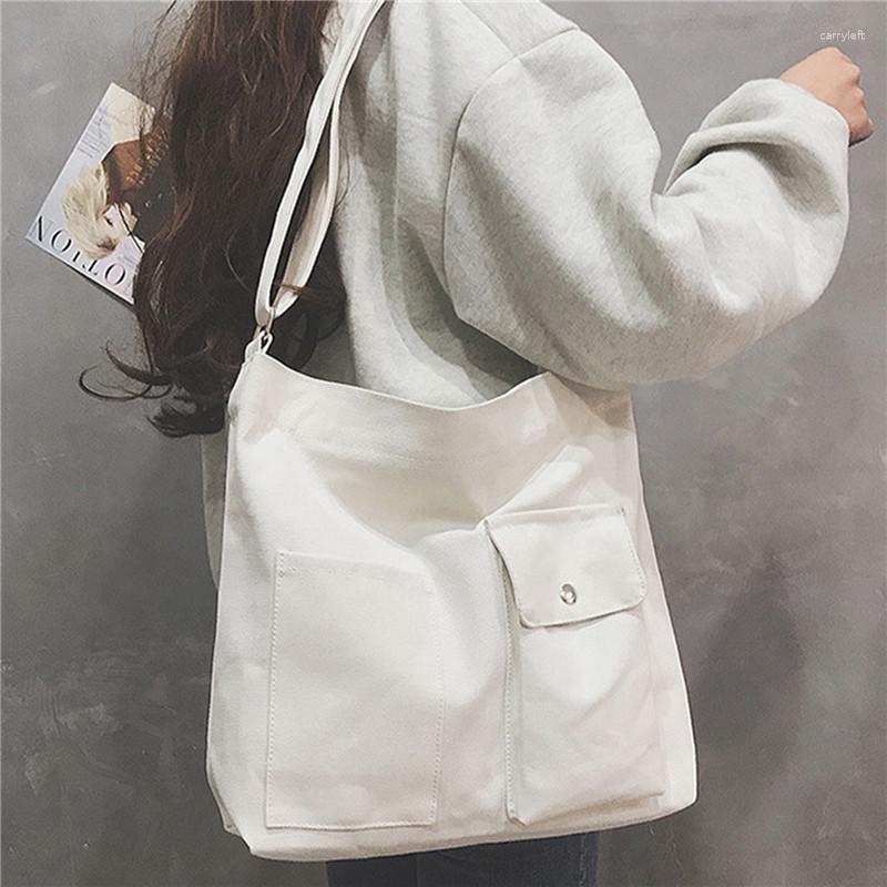 

Evening Bags Women's Shoulder Bag Female Tote Canvas Simple Soft Fashion Messenger Bolsas Quality Shopper Crossbody, White