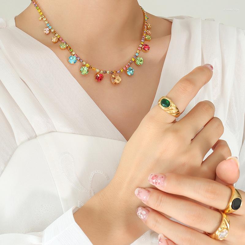 

Chains Colorful Rhinestone Necklace Copper Claw Buckle Chain Niche High Sense Design French Style Retro Elegant Jewelry