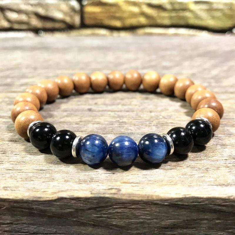 

Link Bracelets MG0930 Grade Blue Kyanite Energy Bracelet Black Tourmaline Sandalwood Yoga Heart Protection Grounding