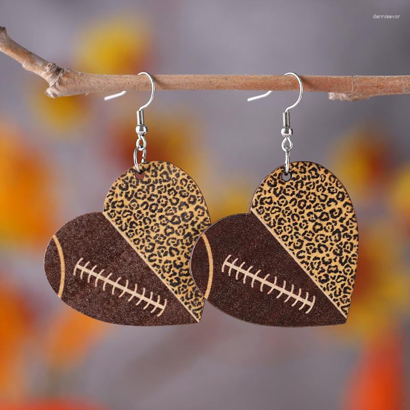 

Dangle Earrings Fashion Funny Heart Football Leopard Print For Women Wooden Rugby Soccer Earring Statement Ladies Party Jewelry