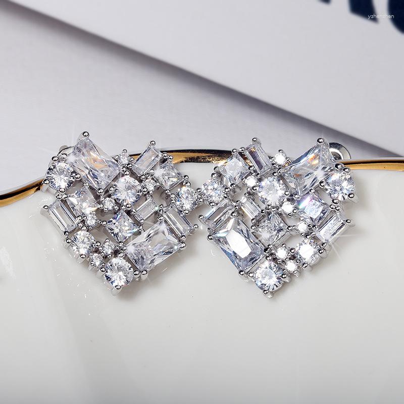 

Stud Earrings S925 Silver Fashionable High-grade Temperament Simple Luxury Full Zircon Shiny Exquisite Peach Heart Jewelry Gift