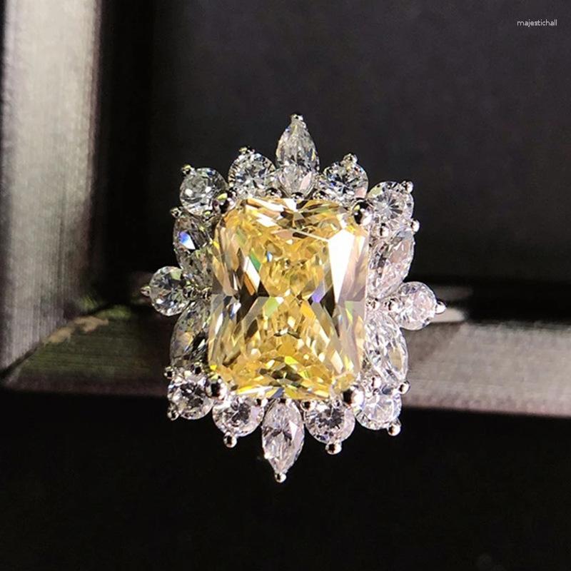 

Cluster Rings Sparkling Yellow Zircon Stone 925 Sterling Silver Geometric Wedding Bands Ring Women's Fashion Engagement Jwelry Bridal