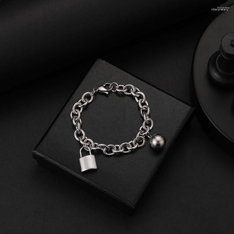 

Link Bracelets VERDANDI Stainless Steel Lover's Lock Charms Bangles Fashion Ball Thick Chain Punk Bracelet Man Woman Jewelry Gift