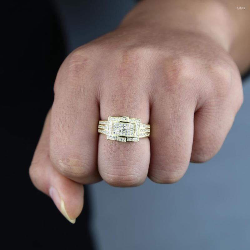 

Wedding Rings 2023 Simple Hiphop Band Engagement Ring Iced Out 5A Cz Cubic Zirconia For Men Punk Eternity Anniversary Jewelry