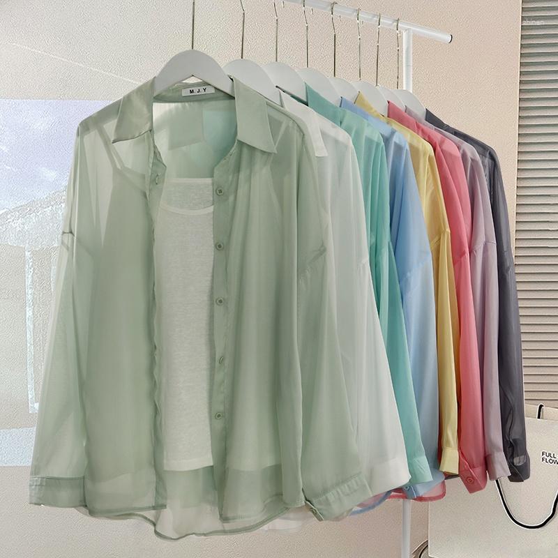 

Women's Blouses Women Sexy Perspective Chiffon Shirt Summer Sun Protection Clothing 2023 Tide Big Size Outdoor Cardigan Loose Thin Coat, Pink