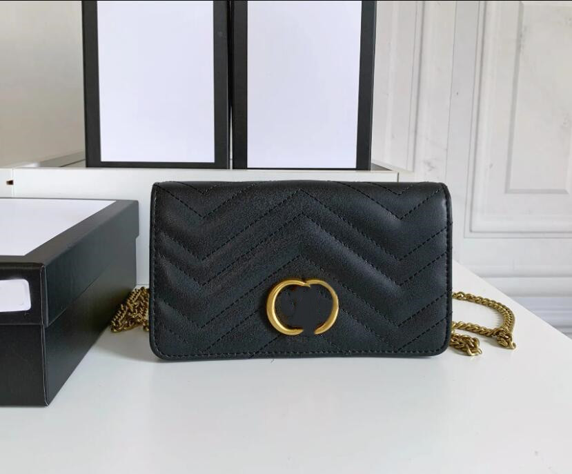 

Designer women shoulder bag luxury Marmont mini handbags Metal double letter chains bags Top-quality leather crossbody purses ladies fashion clutch wholesale, Black