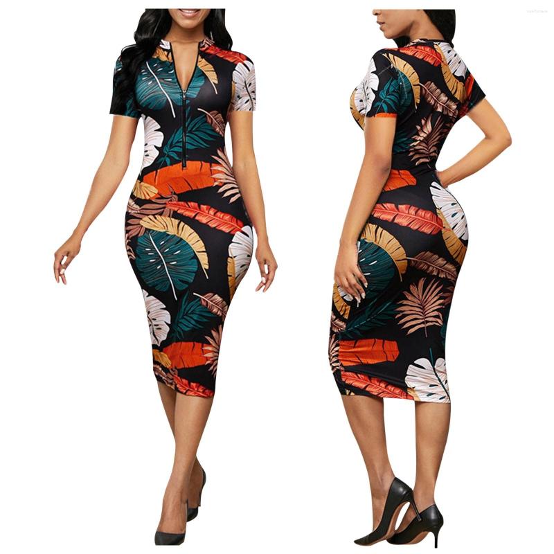 

Party Dresses Dress Feather Elegant Length Slim Zip-up Women' Leaf Knee Print V Sheath Neck Jumpsuit, Orange