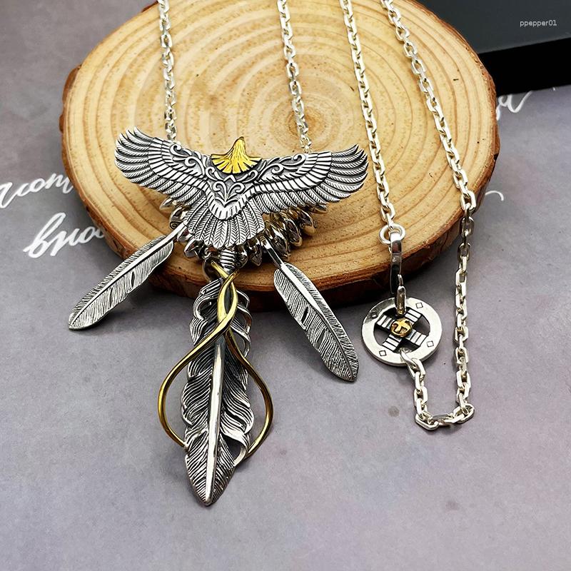 

Pendant Necklaces FoYuan Silver Color Classic Wild Tai Chi Chain Eagle Dominant Kaohsiung Feather Retro Men's