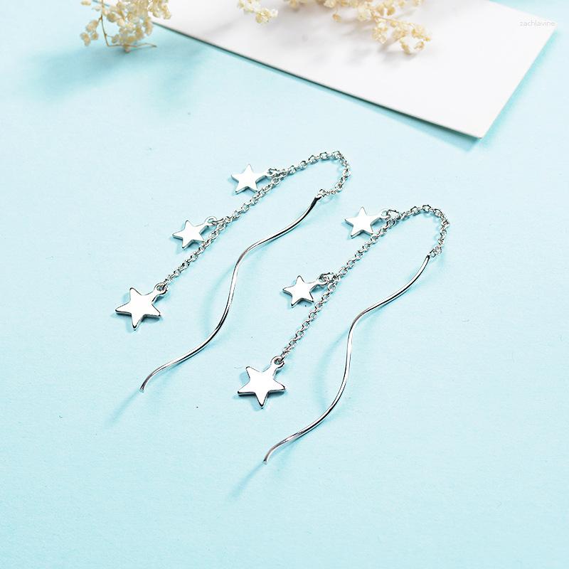 

Dangle Earrings Korean Sweet Star Long Tassel For Women Girl Silver Color Metal Twisted Chain Hanging Statement Jewelry