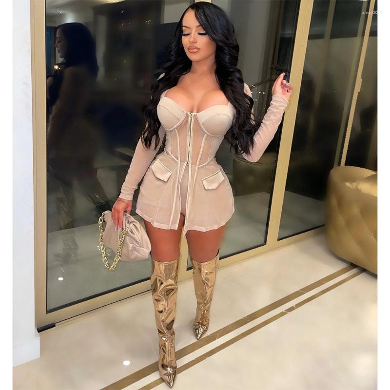 

Women's Tracksuits 2023 Summer Women Tracksuit Two Piece Set Sheer Mesh Shirt Coat Panty Solid Color See Through Party Night Cloths Outift, Khaki