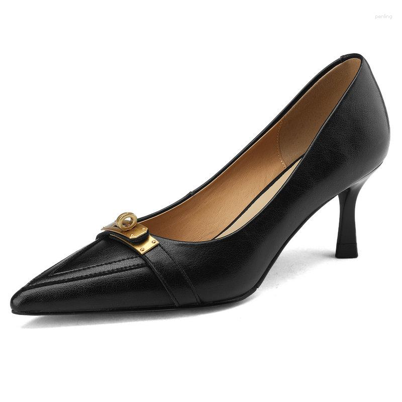 

Dress Shoes Elegant Thin Heels Woman Shallow Genuine Leather Pointed Toe Women's Autumn Wedding Prom Female Pumps, Auburn