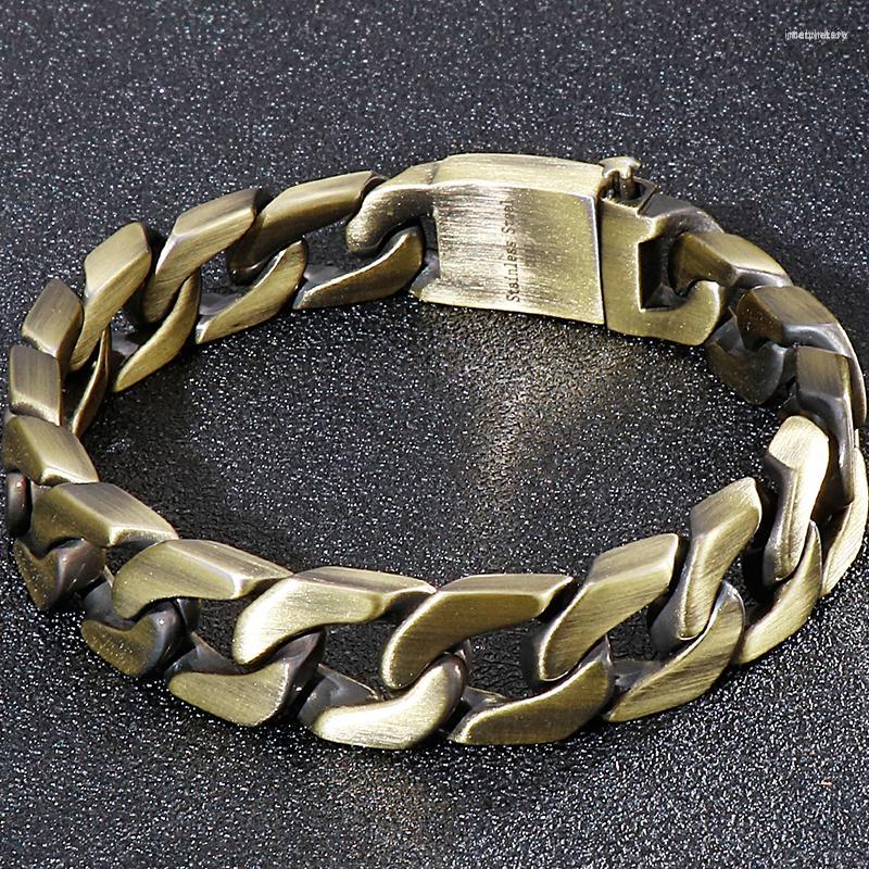 

Link Bracelets Vintage Bronze Color Stainless Steel Hand Bands For Men Mannen Armband 13MM Titanium Chain Men's Bracelet Gifts