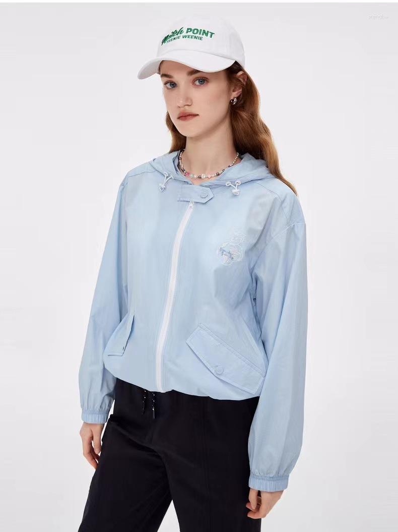 

Women' Jackets Bear Embroidery Women Loose Hooded Full Sleeves Casual Lady White Coat Clothes, Sky blue