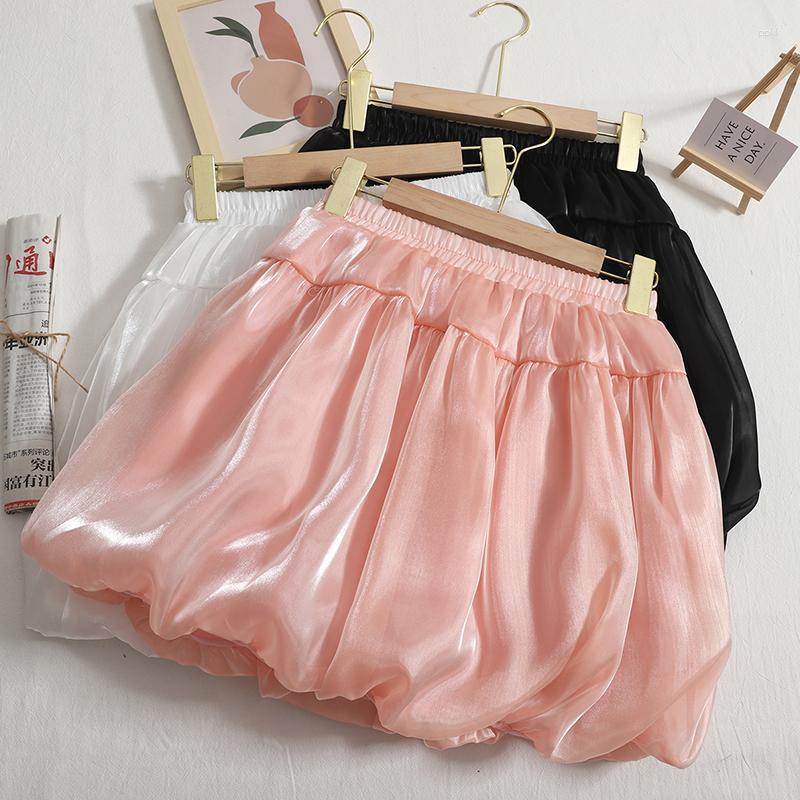 

Skirts Fashion Korean Style Kawaii Bud Women High Waist Mini Summer 2023 Short Pink White Black Elastic Skirt