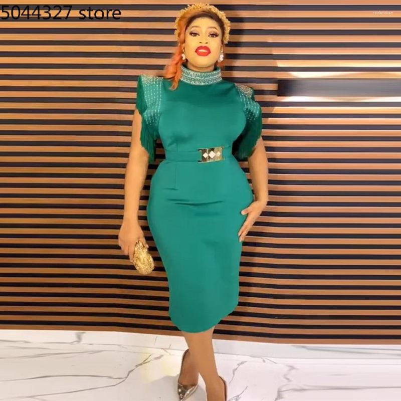 

Ethnic Clothing African Dresses For Women Fashion Patchwork Short Sleeve Africa 2023 Summer Empire Knee Length OL Pencil Dress