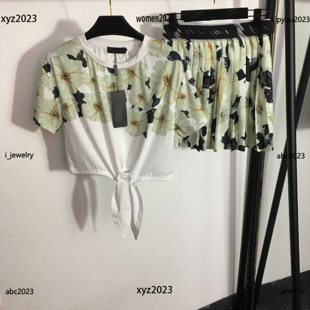 

designer clothes women dress girl Two piece dress Size S- Splice print design T-shirt and webbing waist skirt June17, #1